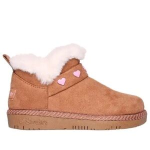 Skechers Kids' Tan Slippers with Pink Hearts